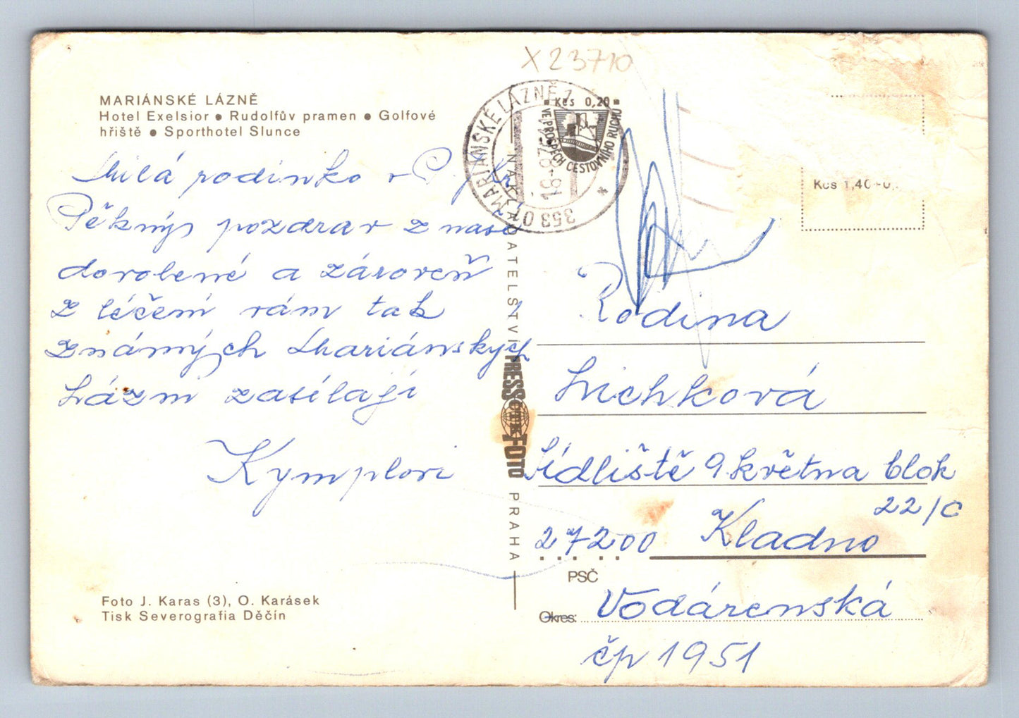 Postcard MARIANSKÉ LÁZNĚ (X23710)