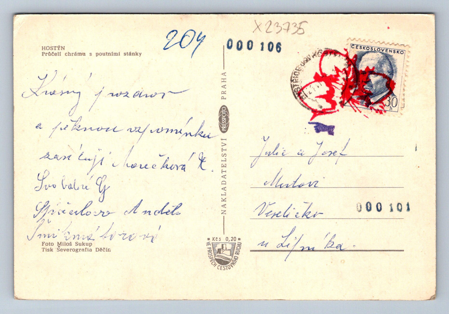 Postcard HOSTÝN (X23735)