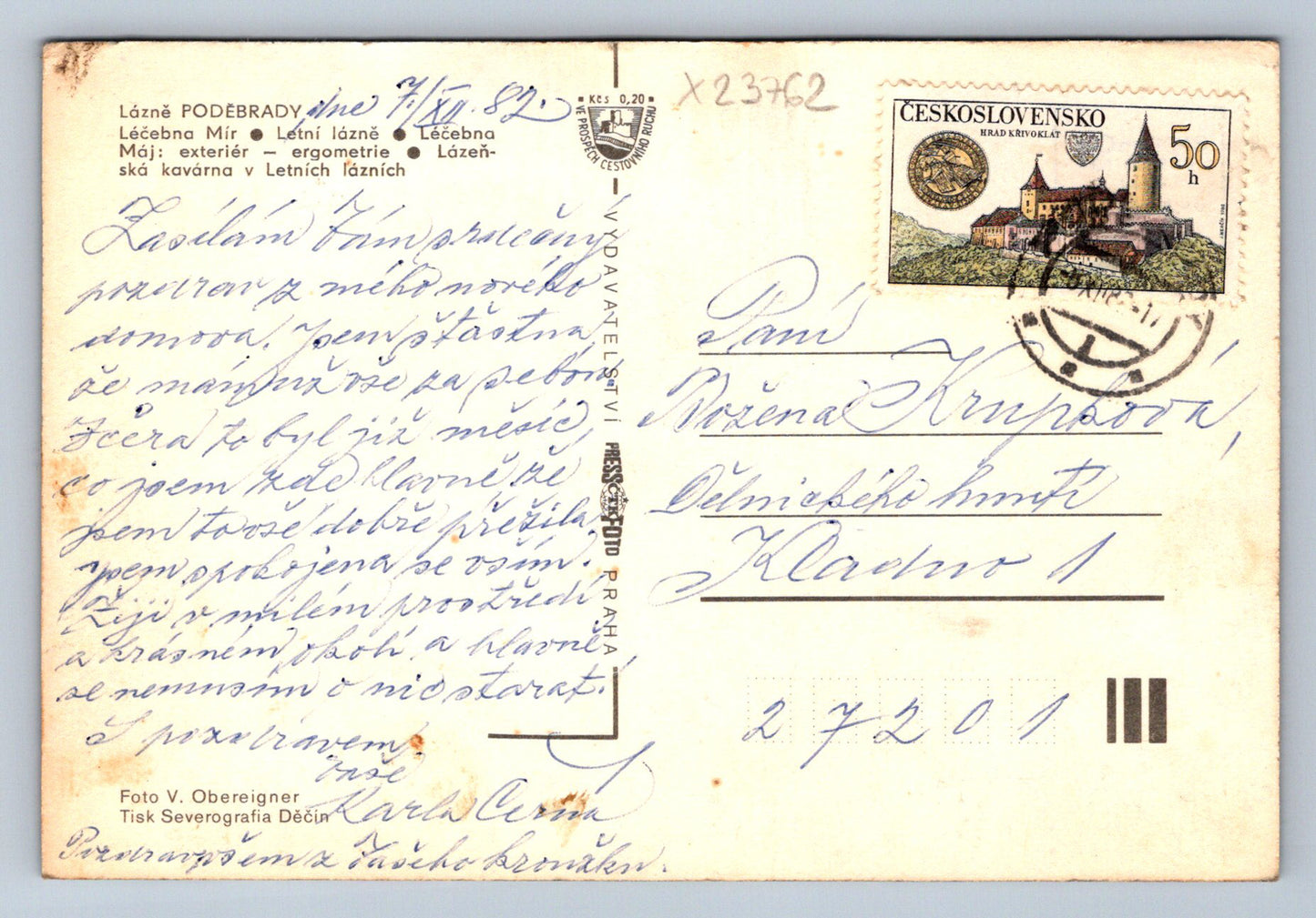 Postcard LÁZNĚ PODEBRADY (X23762)