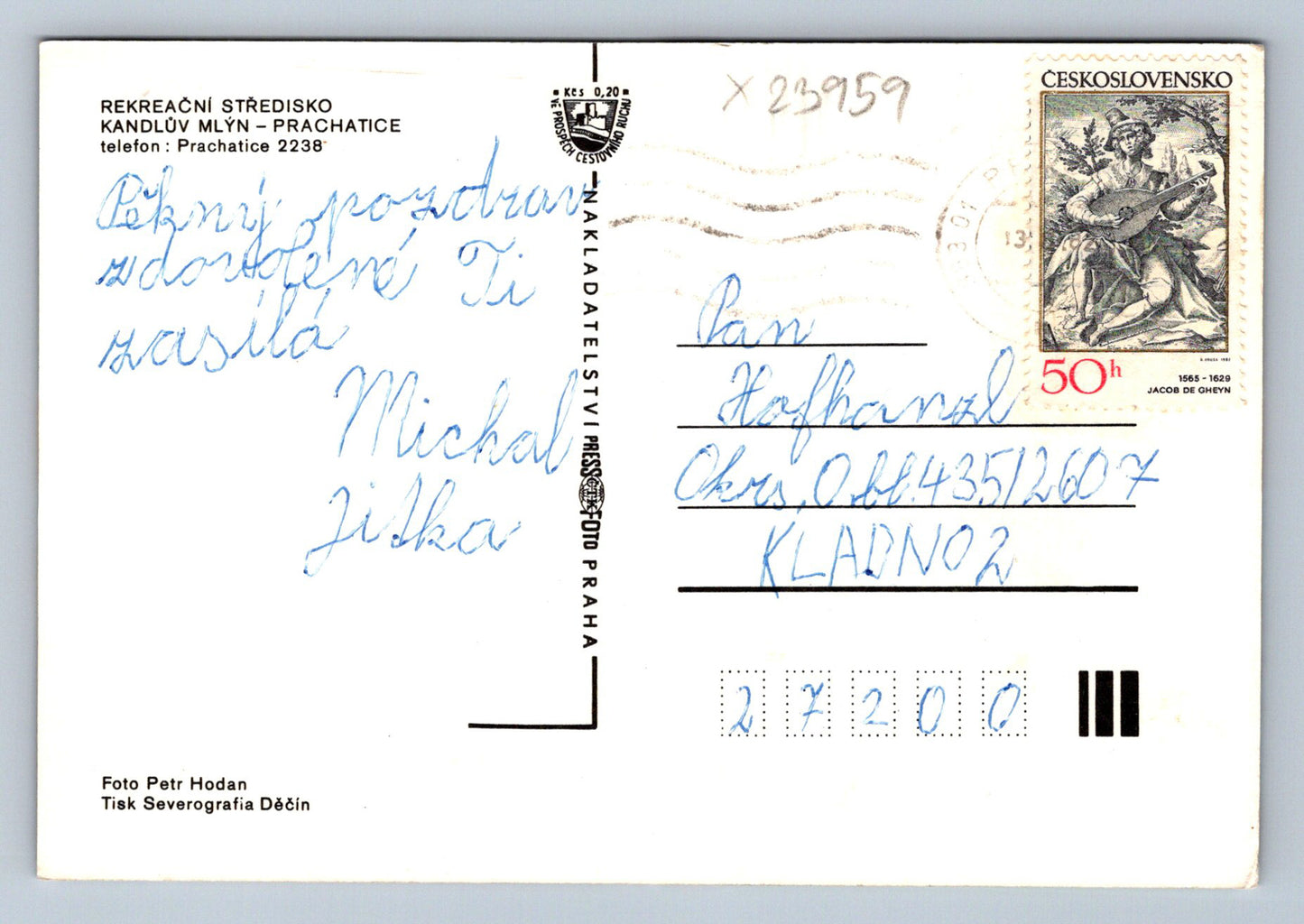 Postcard KANDLŮV MLÝN RECREATION CENTER - PRACHATICE (X23959)