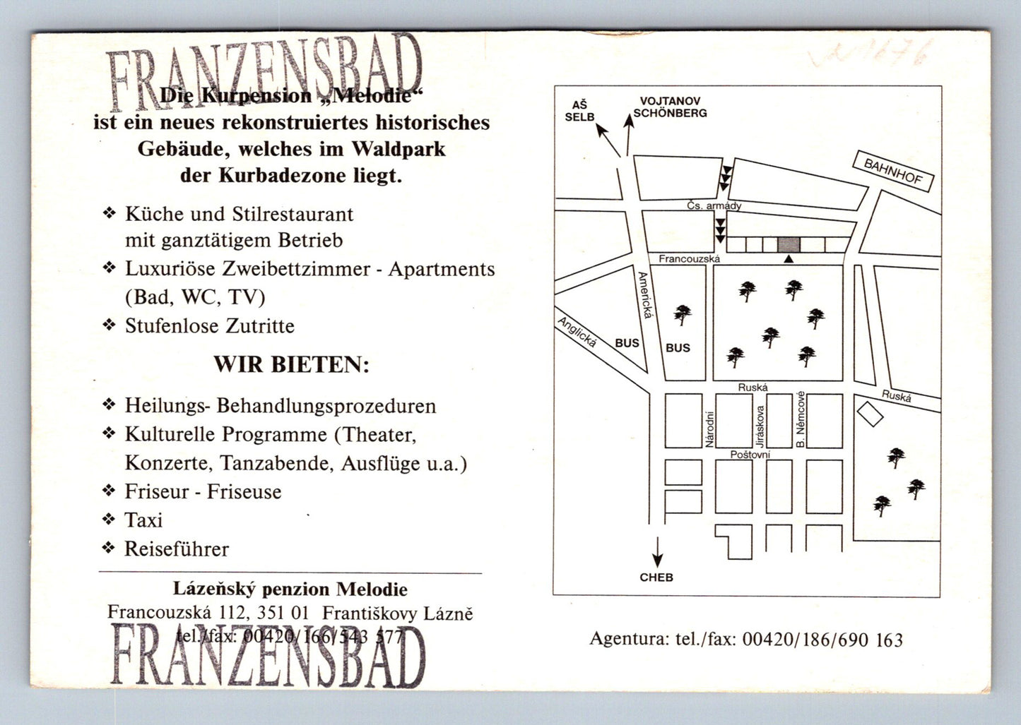 Pohlednice Lázeňský penzion Melodie Františkovy lázně (JN1676)