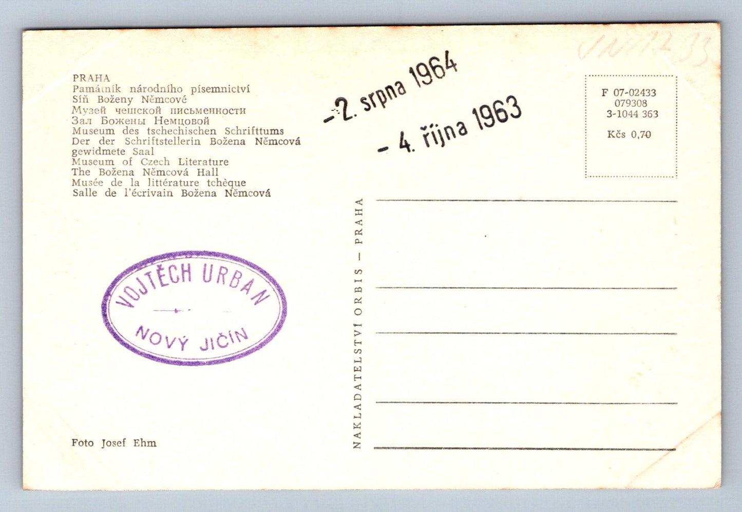 Pohlednice Praha Památník národního písemnictví Síň B. Němcové (JN1732