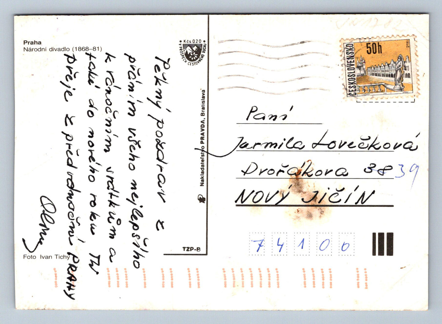 Postcard Prague National Theatre (1868-81) Photo Ivan Tichý (JN1782)