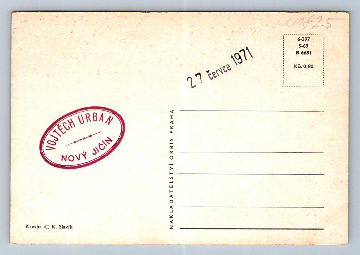 Postcard Prague map drawing Slavík (JN1825)