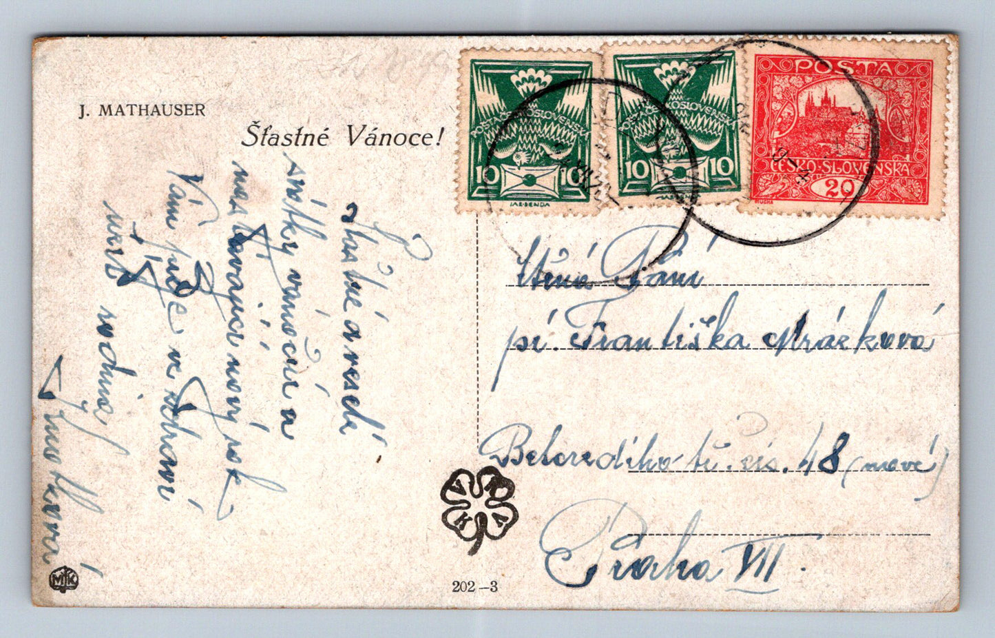 Pohlednice J. Mathauser Šťastné Vánoce (JN1849)