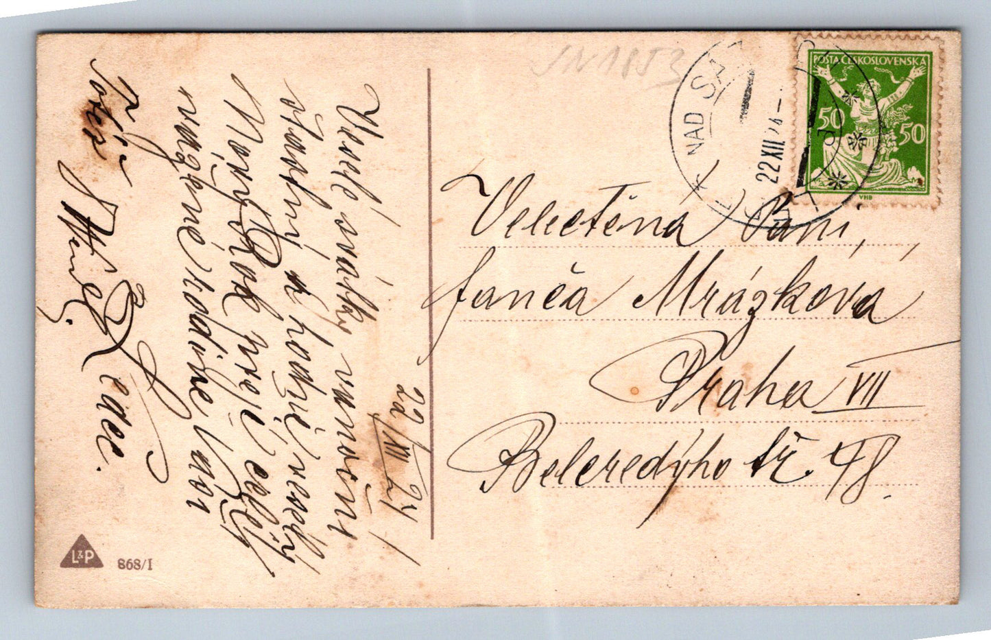 Pohlednice Veselé Vánoce razítko Ledec nad Sázavou (JN1853)