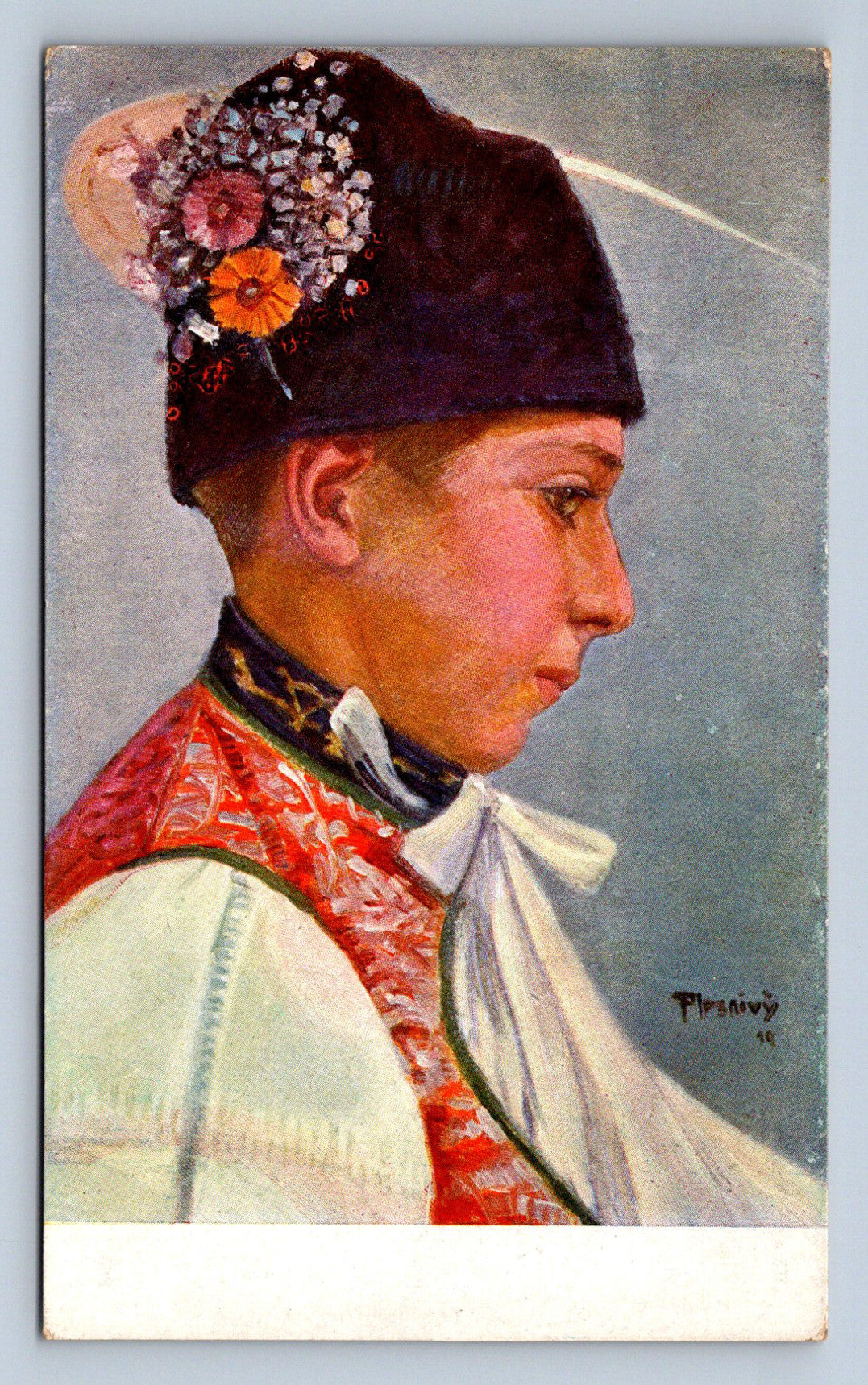 Pohlednice Chlapec v kroji Vincent Plesnivý akad.mal. (JN1891)