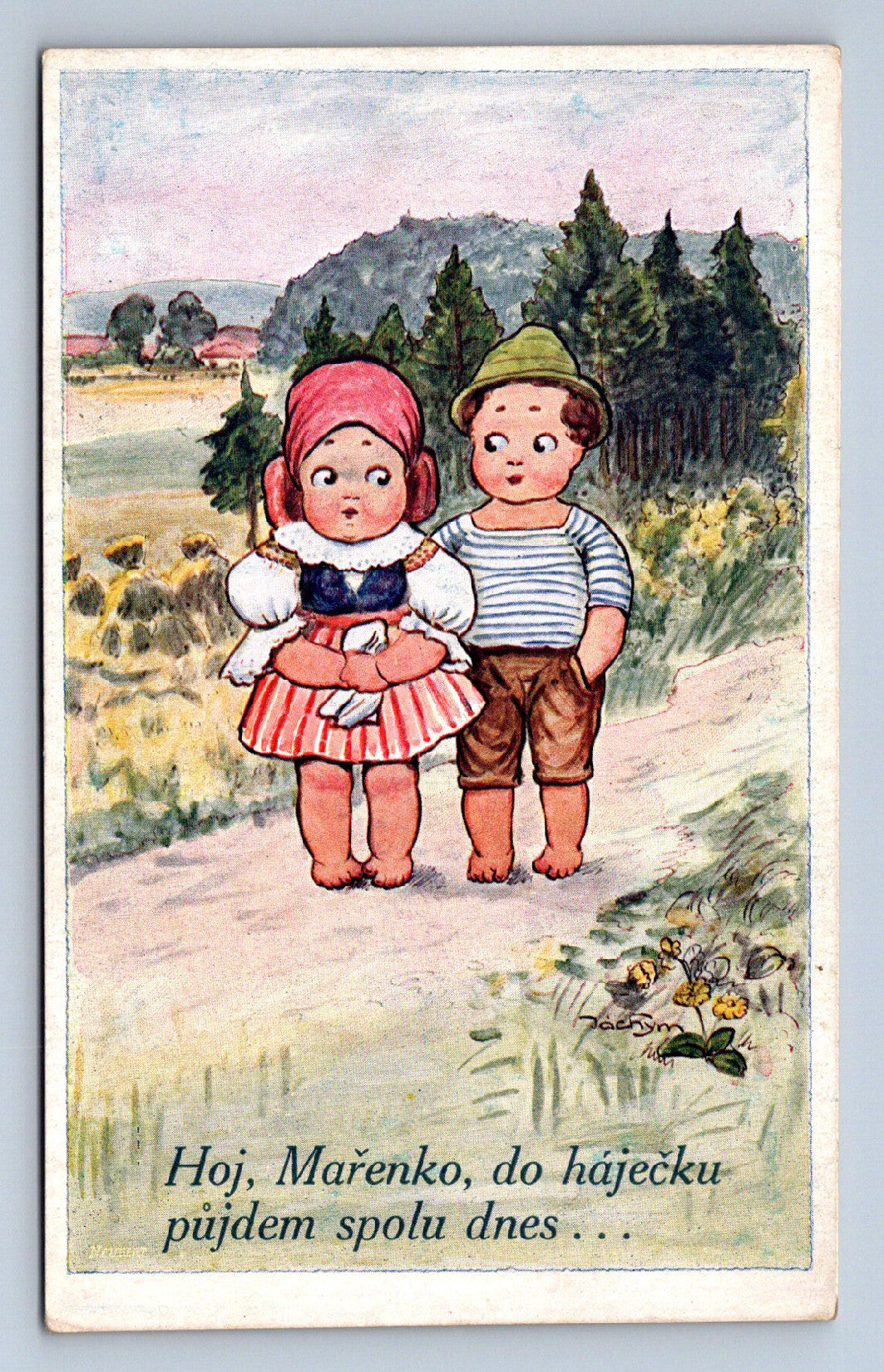 Pohlednice Hoj, Mařenko, do háječku půjdem spolu dnes… (JN1894)
