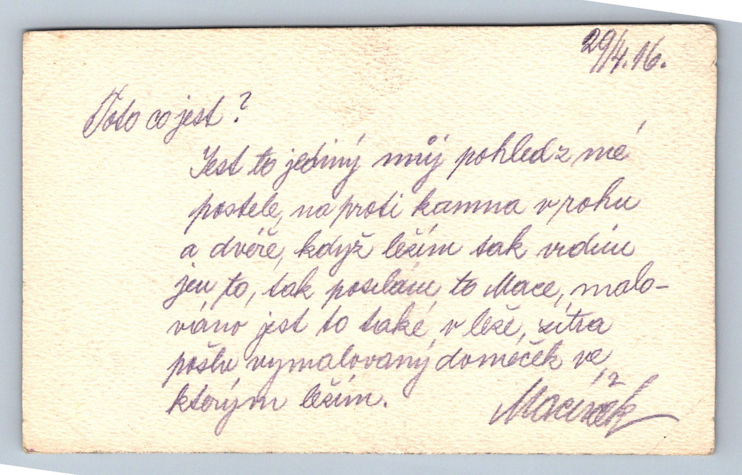 Pohlednice Malovaná pohlednicedatum 29/4/16 (JN1896)