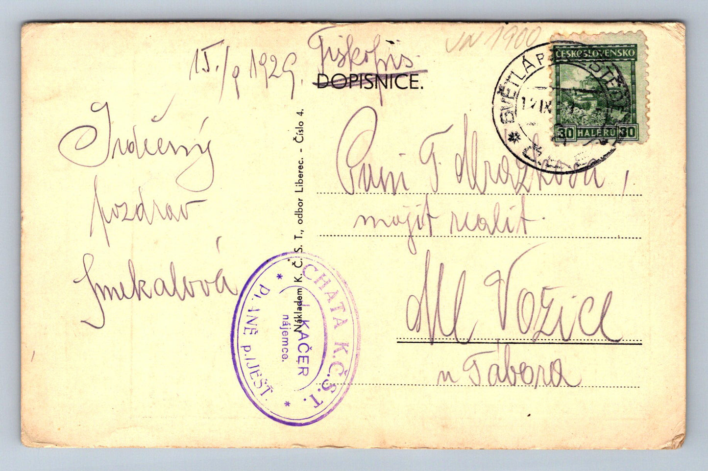 Pohlednice Chata KČSY Na Pláni (JN1900)