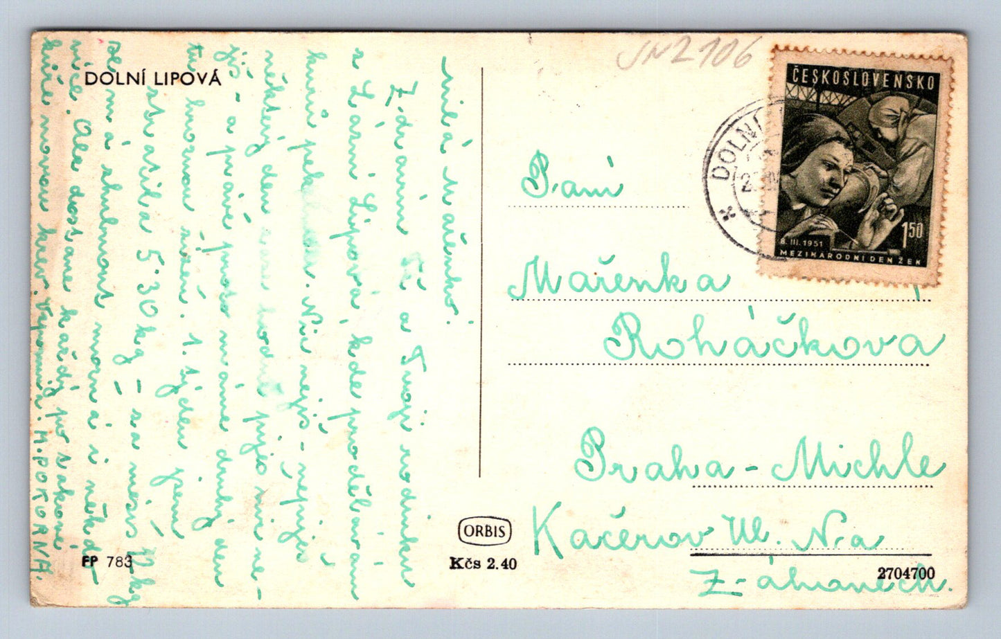 Pohlednice Dolní Lipová (JN2106)