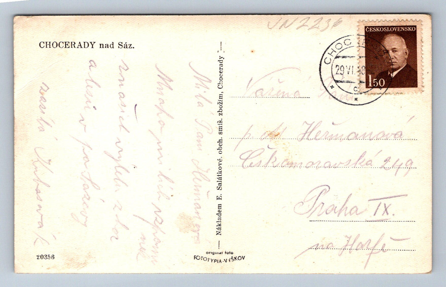 Pohlednice Chocerady nad Sáz. (JN2236)