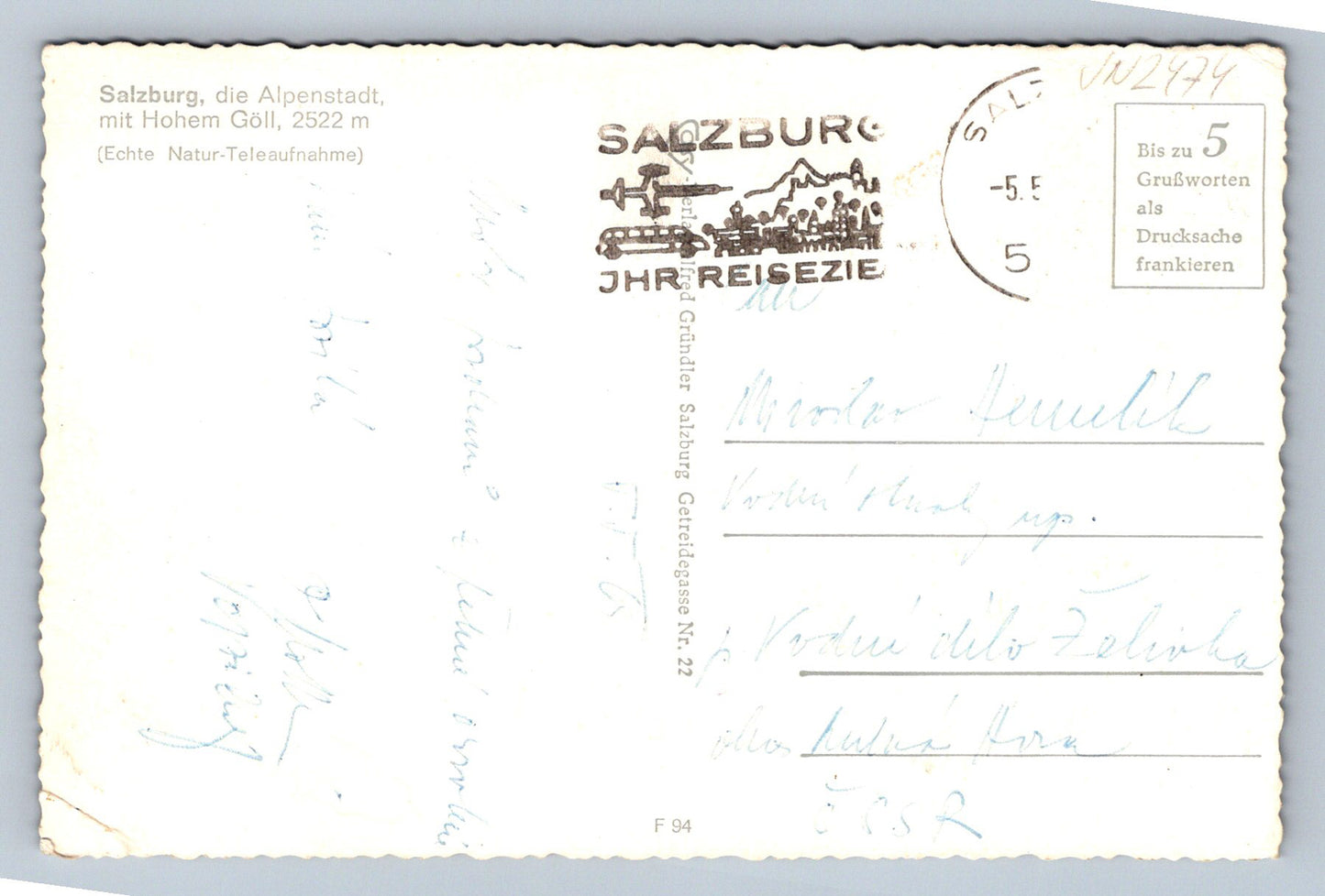 Pohlednice Salzburg die Aplenstadt mit Hohem Göll (JN2474)