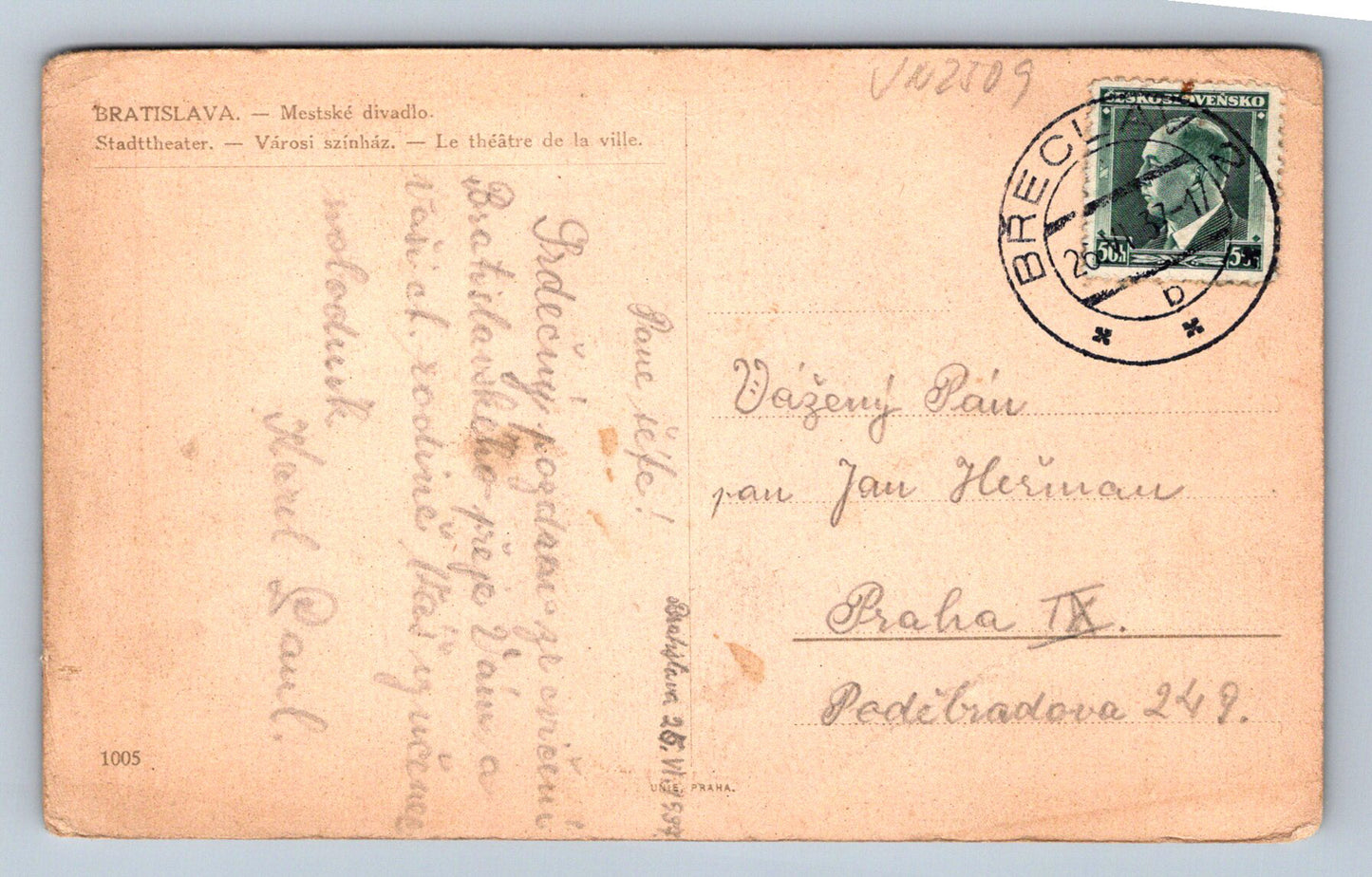Postcard Bratislava Municipal Theater (JN2509)