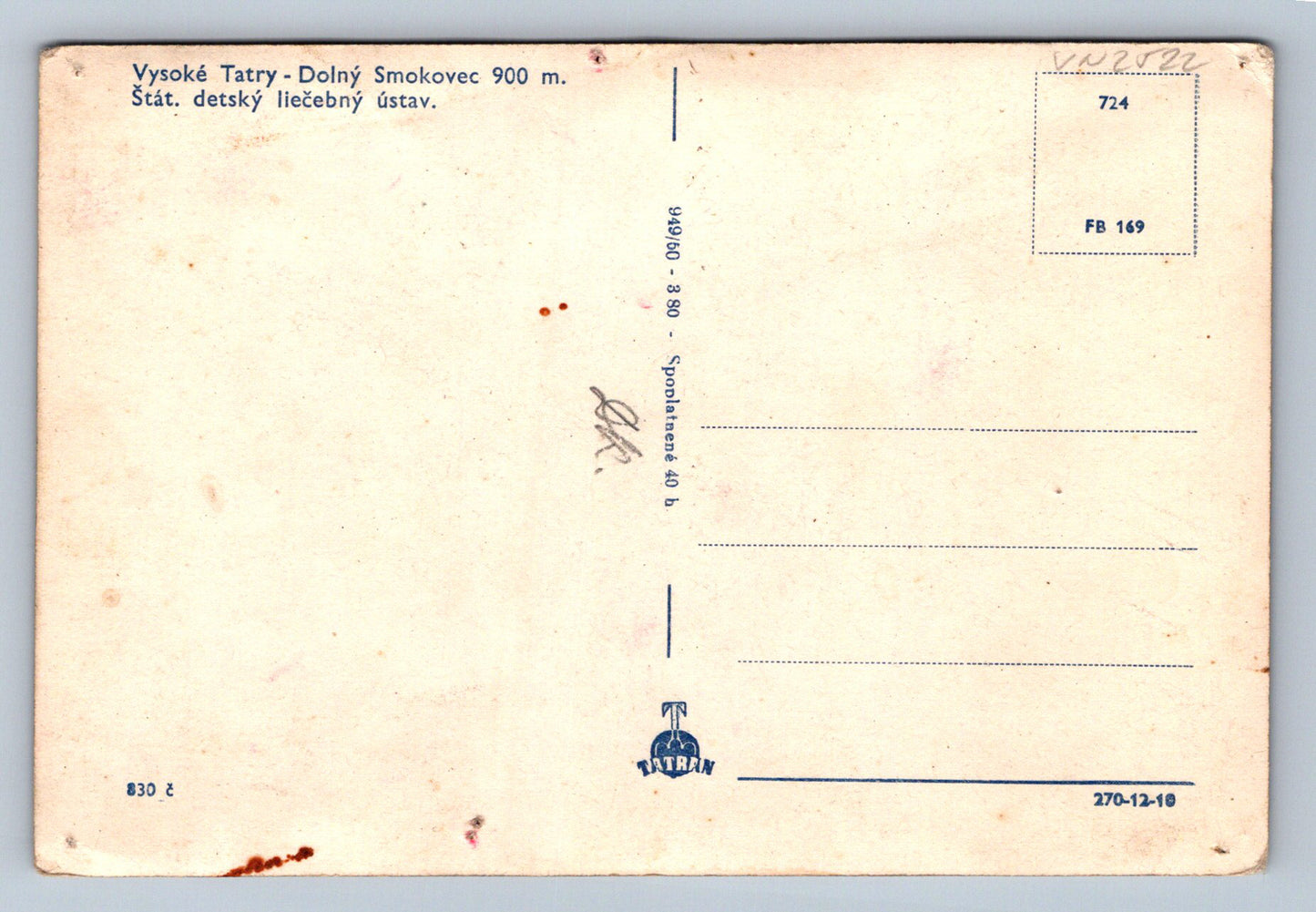 Pohlednice Vysoké Tatry Dolný Smokovec 900 m (JN2522)