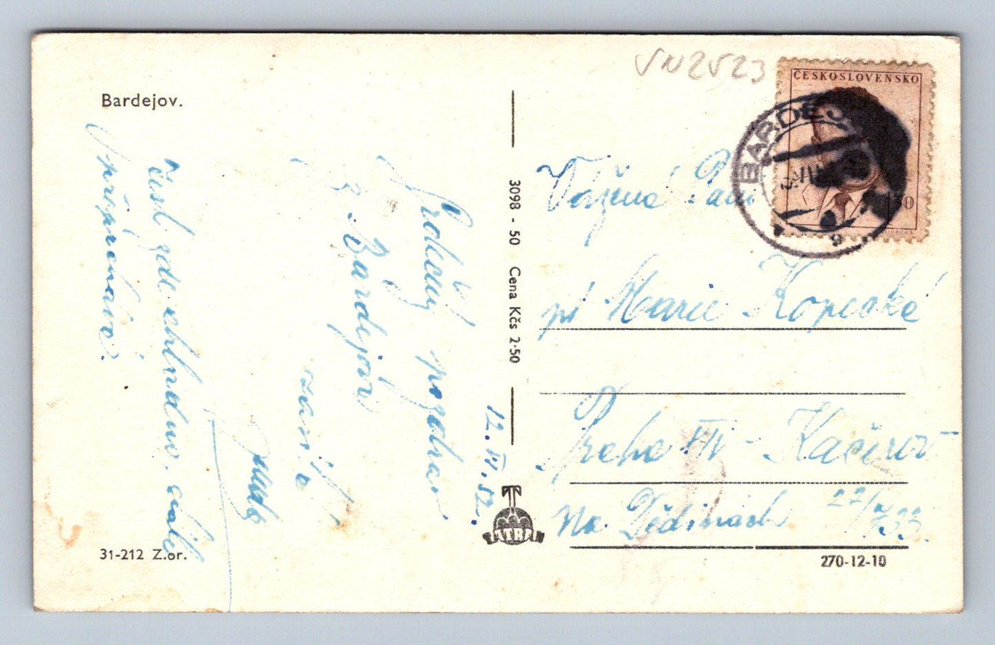 Postcard Bardejov (JN2523)