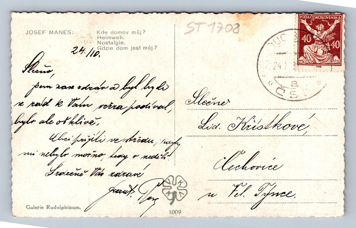 Pohlednice JOSEF MÁNES - KDE DOMOV MŮJ (ST1708)