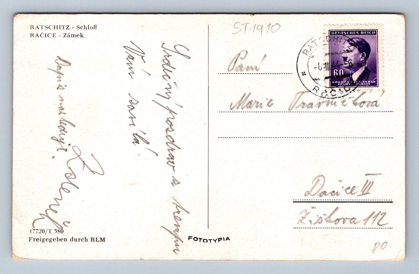 Pohlednice RAČICE - ZÁMEK (ST1910)