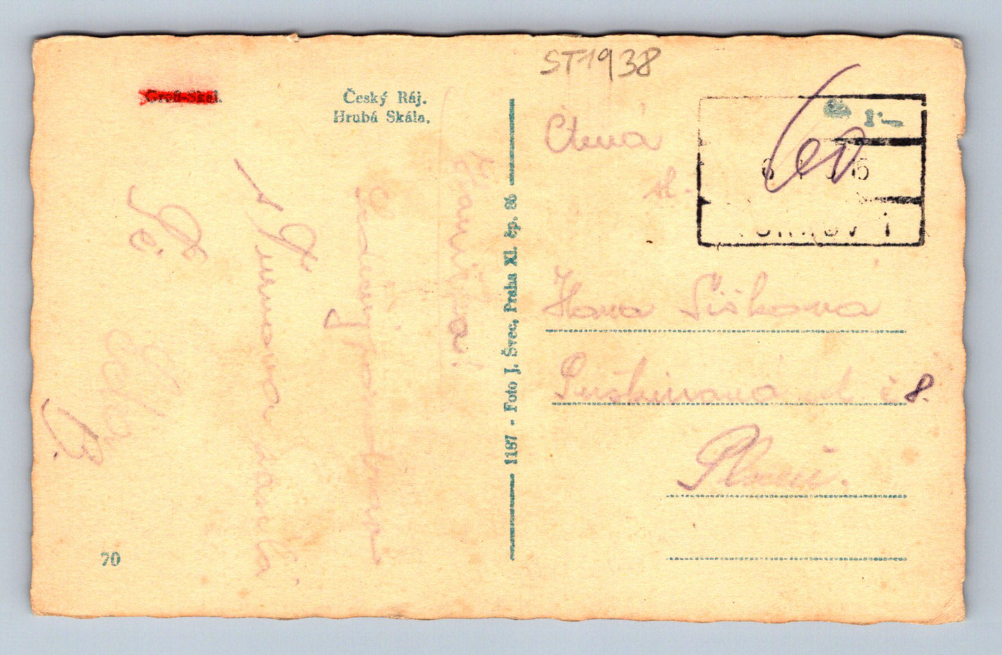 Pohlednice ČESKÝ RÁJ - HRUBÁ SKÁLA (ST1938)