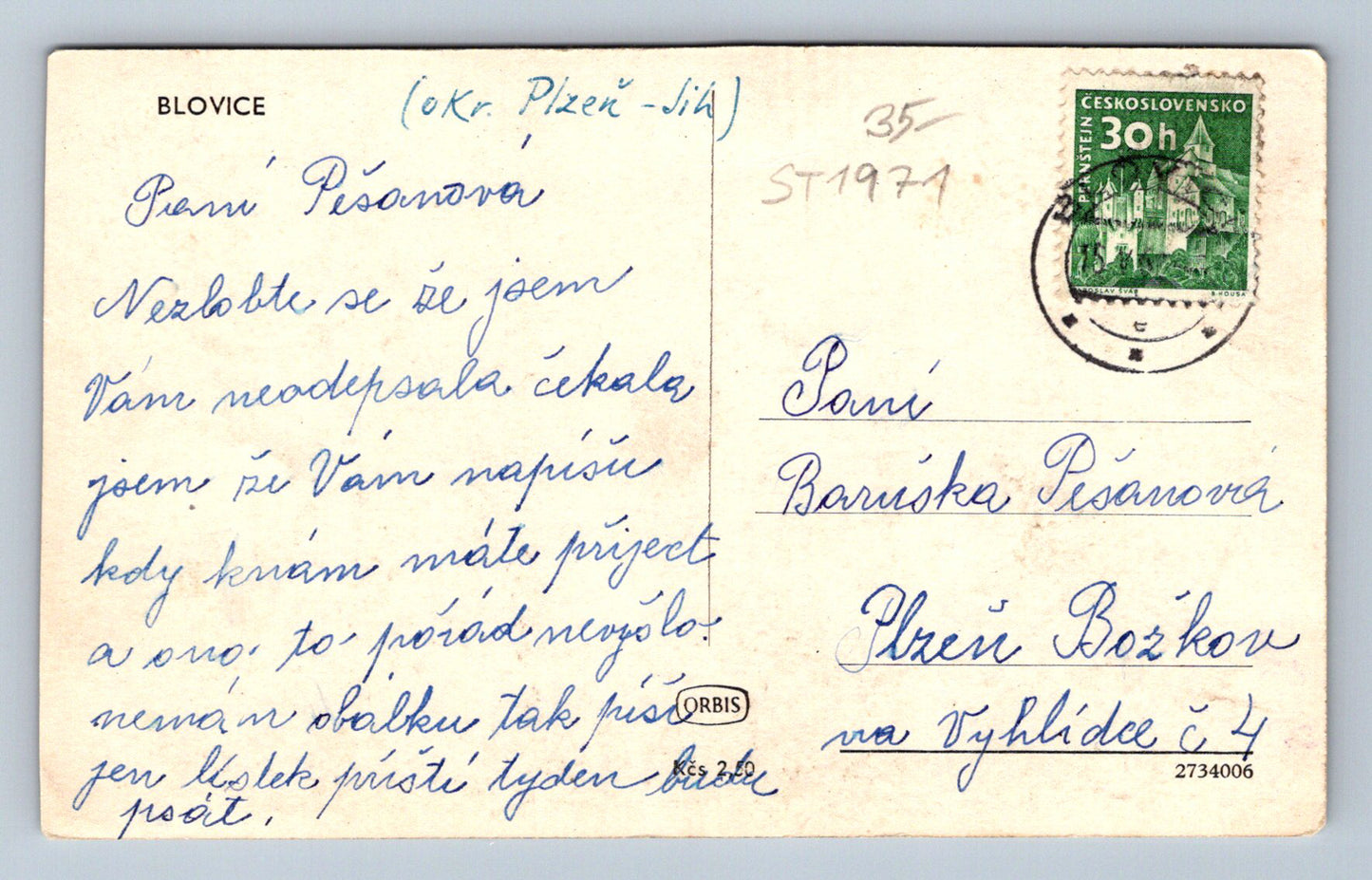 Pohlednice BLOVICE (ST1971)