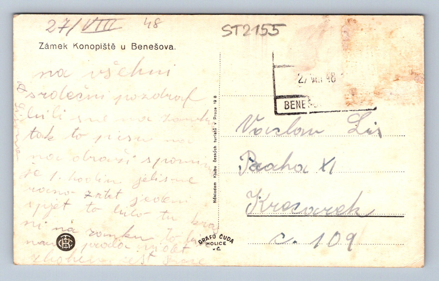 Pohlednice ZÁMEK KONOPIŠTĚ U BENEŠOVA (ST2155)