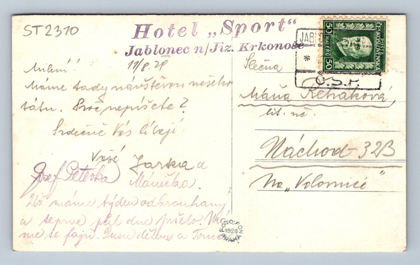 Pohlednice JABLONEC NAD JIZEROU - HOTEL SPORT (ST2310)