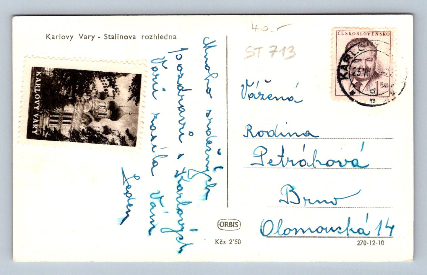 Pohlednice KARLOVY VARY - STALINOVA ROZHLEDNA (ST713)