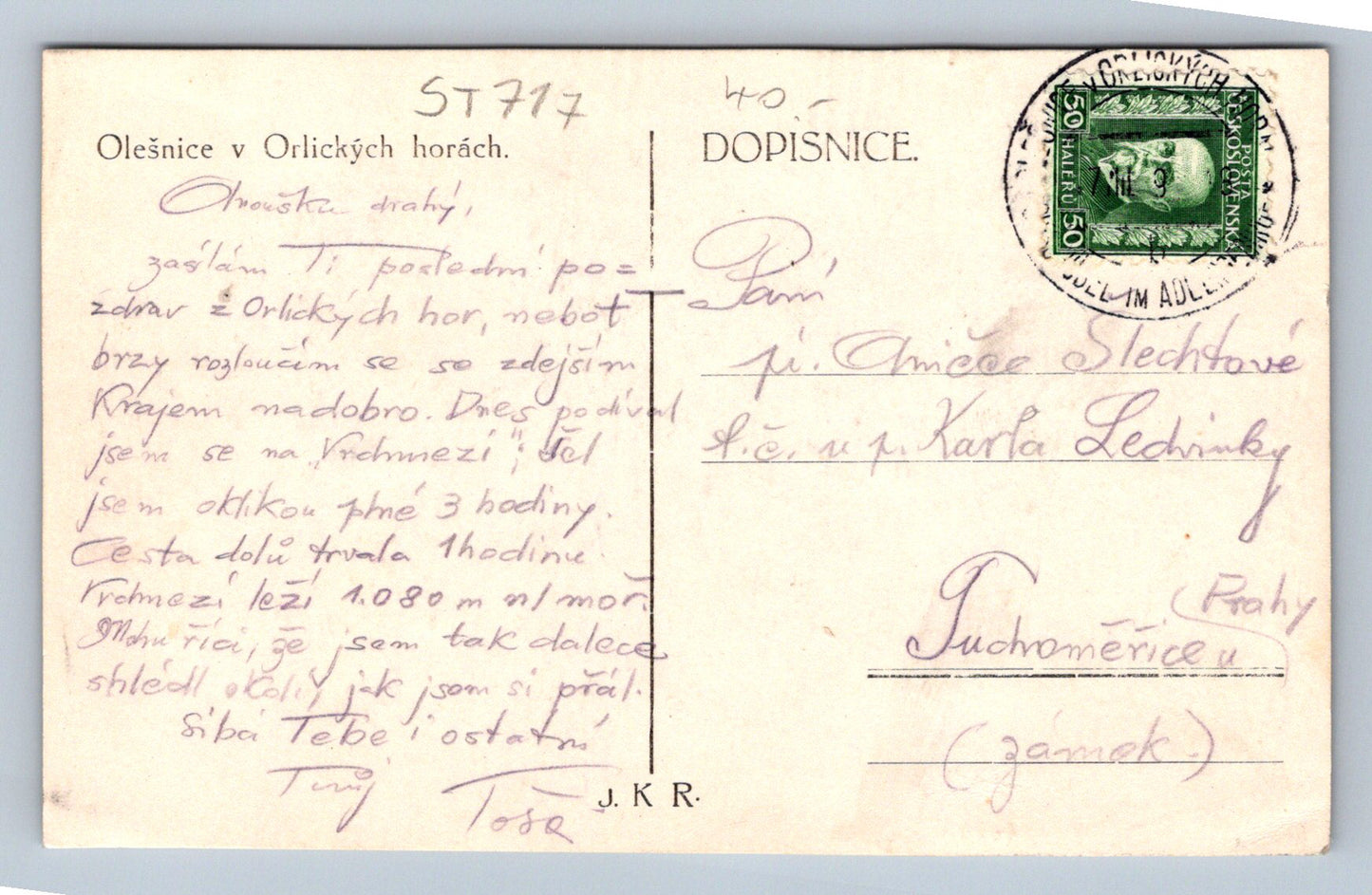 Pohlednice OLEŠICE V ORLICKÝCH HORÁCH (ST717)