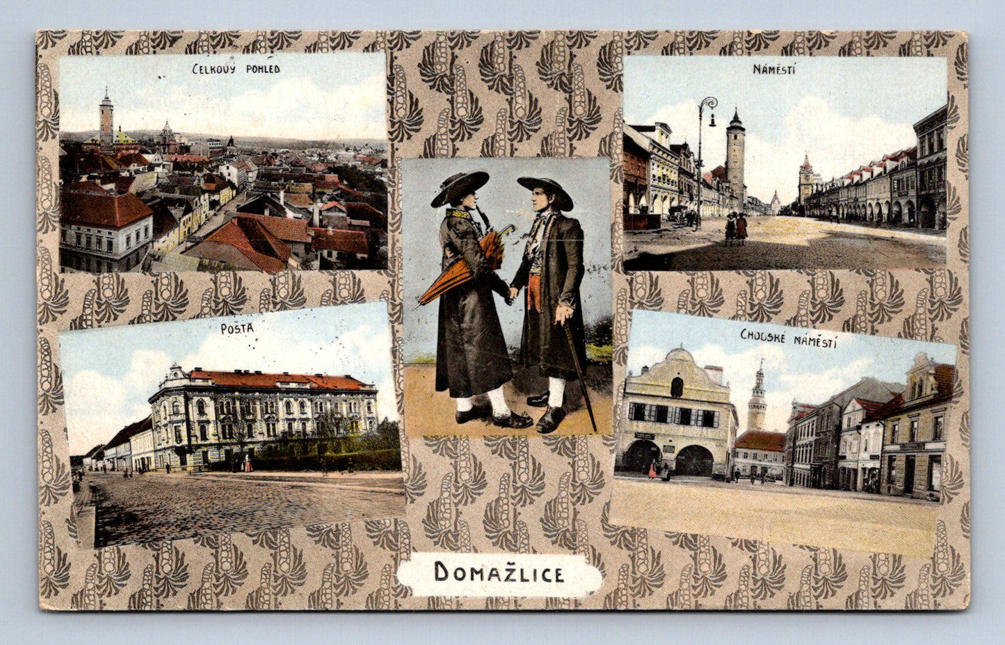 Pohlednice DOMAŽLICE - NÁMĚSTÍ - POŠTA - CHODSKÉ NÁMĚSTÍ (ST761)