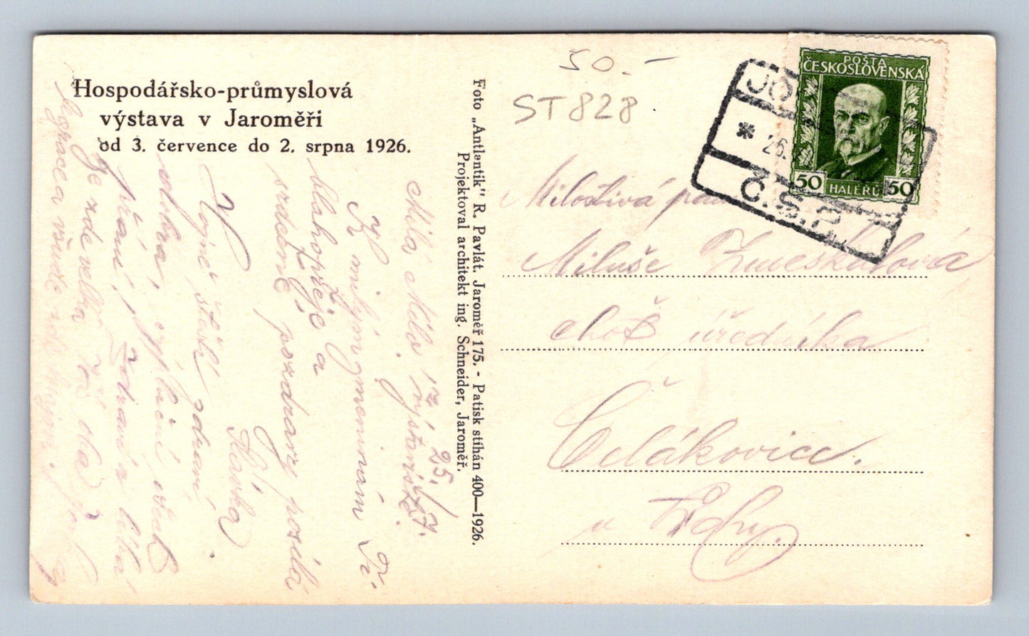 Pohlednice HOSPODÁŘSKO PRŮMYSLOVÁ VÝSTAVA V JAROMĚŘI 1926 (ST828)