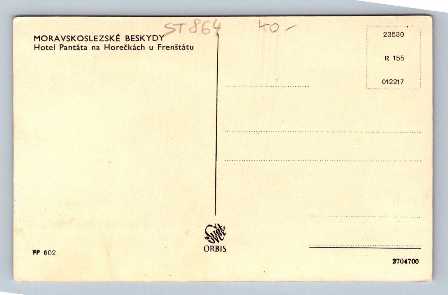 Pohlednice MORAVSKOSLEZSKÉ BESKYDY HOTEL PANTÁTA NA HOREČKÁCH (ST864)