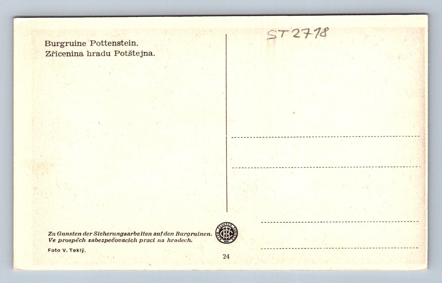 Pohlednice ZŘÍCENINA HRADU POTŠTEJNA (ST2718)
