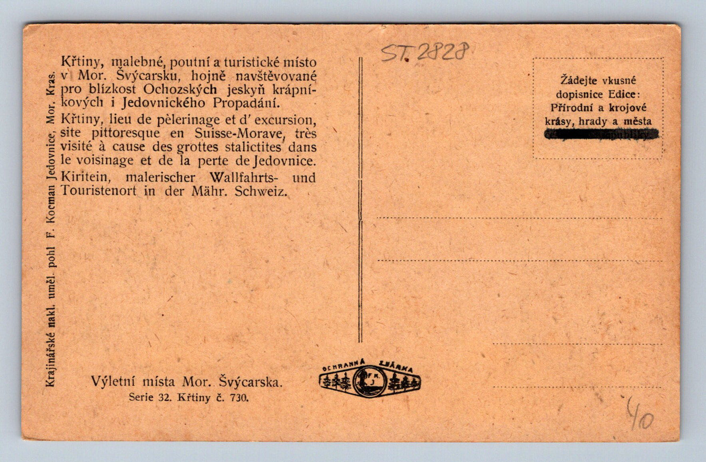 Pohlednice MORAVSKÉ ŠVÝCARSKO (ST2828)