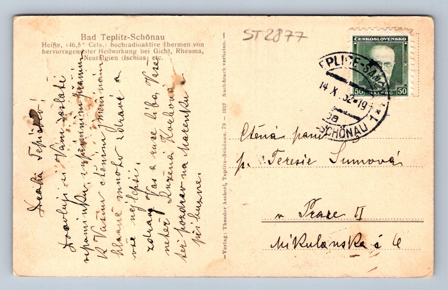 Pohlednice BAD TEPLITZ -SCHÖNAU (ST2877)