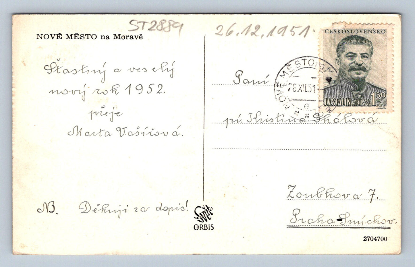 Pohlednice NOVÉ MĚSTO NA MORAVĚ (ST2889)