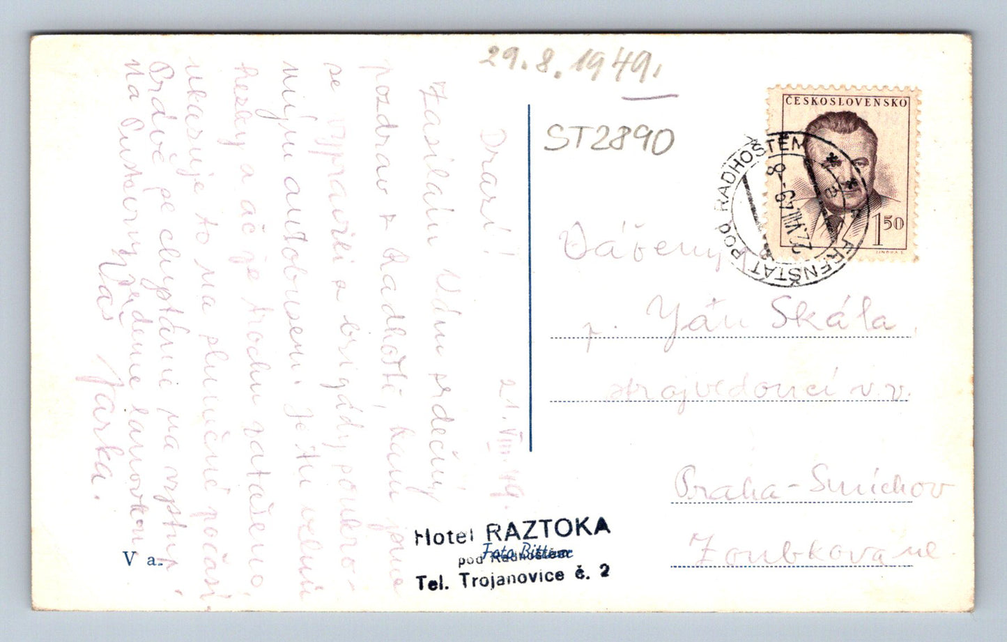 Pohlednice PUSTEVNĚ NA RADHOŠTI - KOLÁŽ (ST2890)