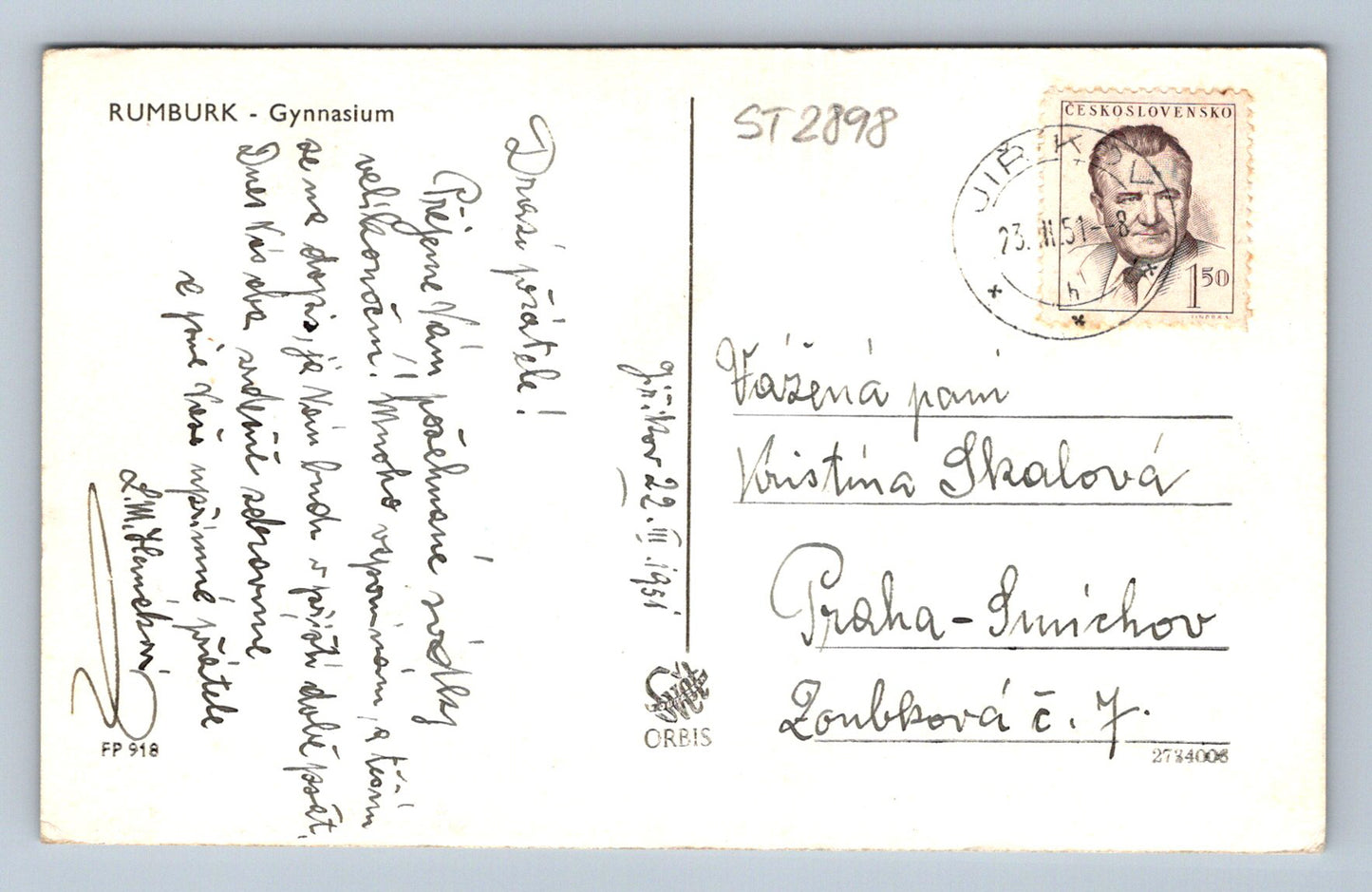 Pohlednice RUMBURK - GYMNASIUM (ST2898)