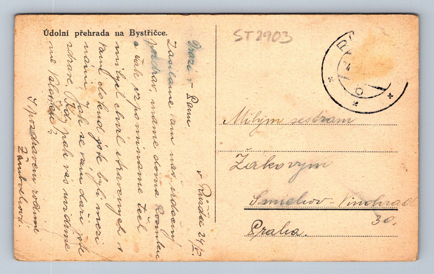 Pohlednice ÚDOLNÍ PŘEHRADA NA BYSTŘIČCE (ST2903)