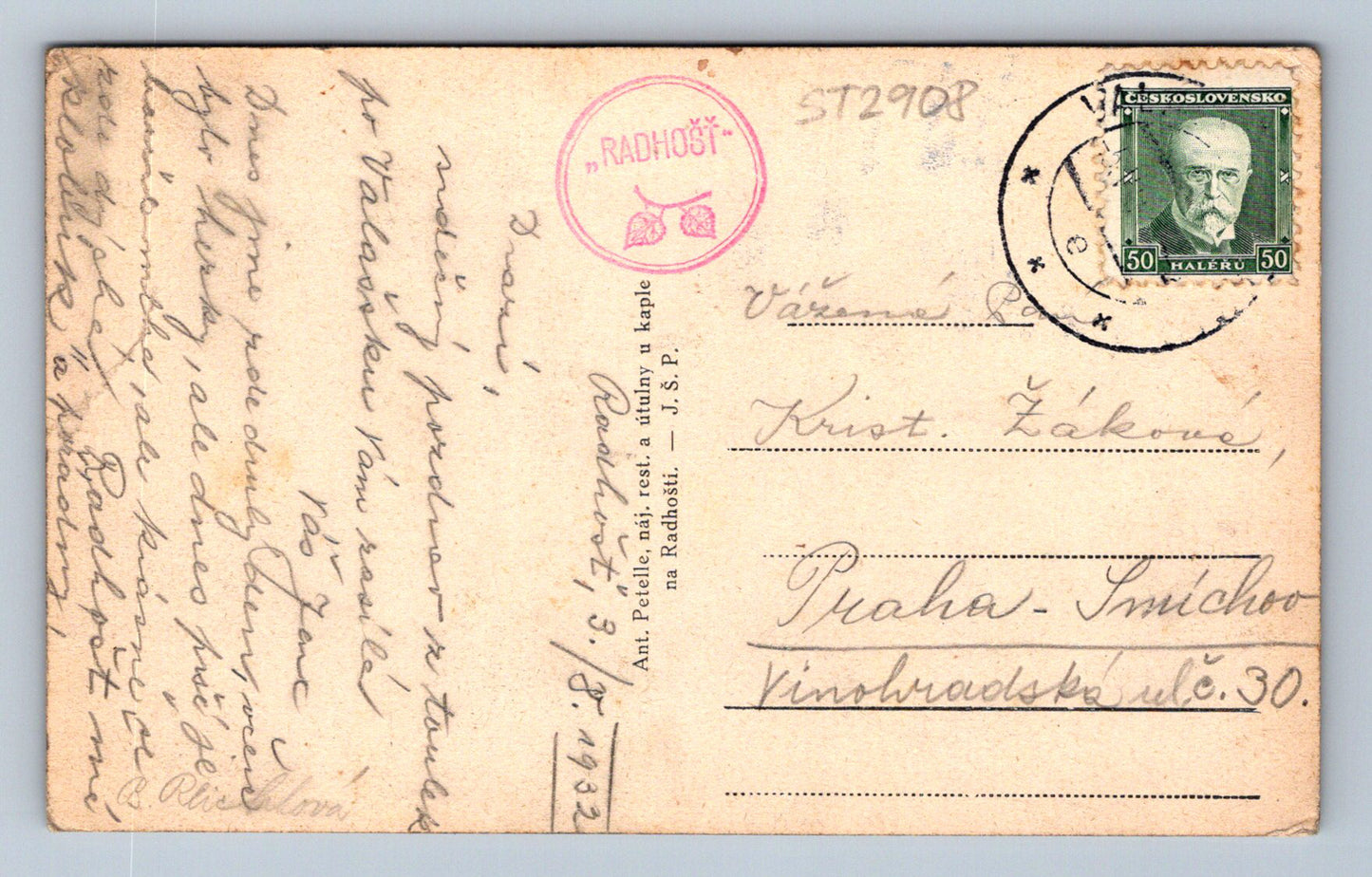 Pohlednice RADHOŠŤ - POUSTEVNA - KOLÁŽ (ST2908)