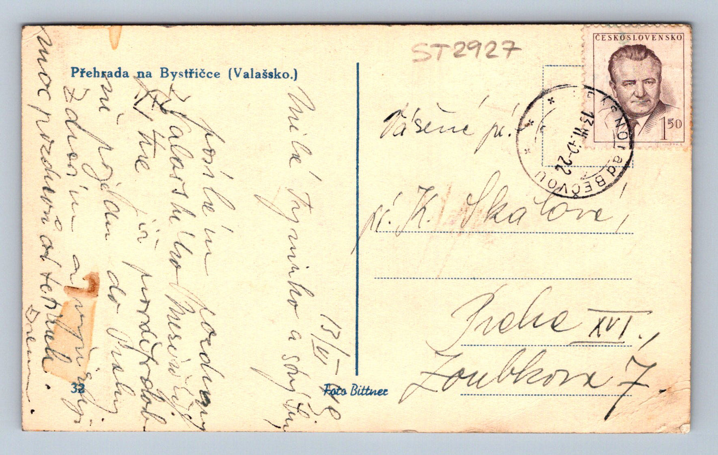 Pohlednice PŘEHRADA NA BYSTŘIČCE - VALAŠSKO (ST2927)