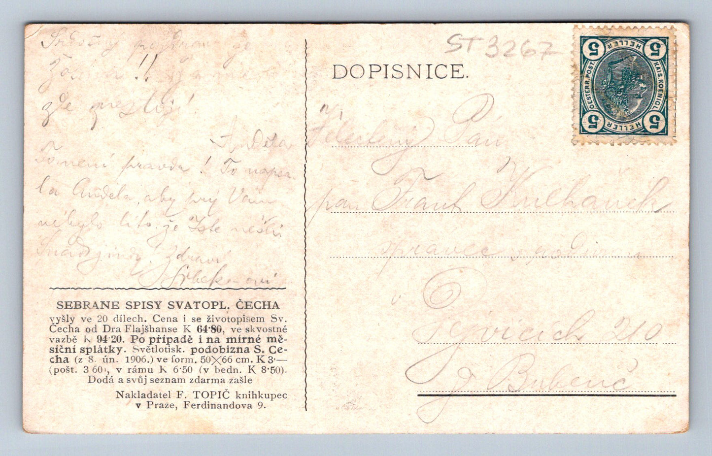 Postcard SVATOPLUK ČECH autograph (ST3267)