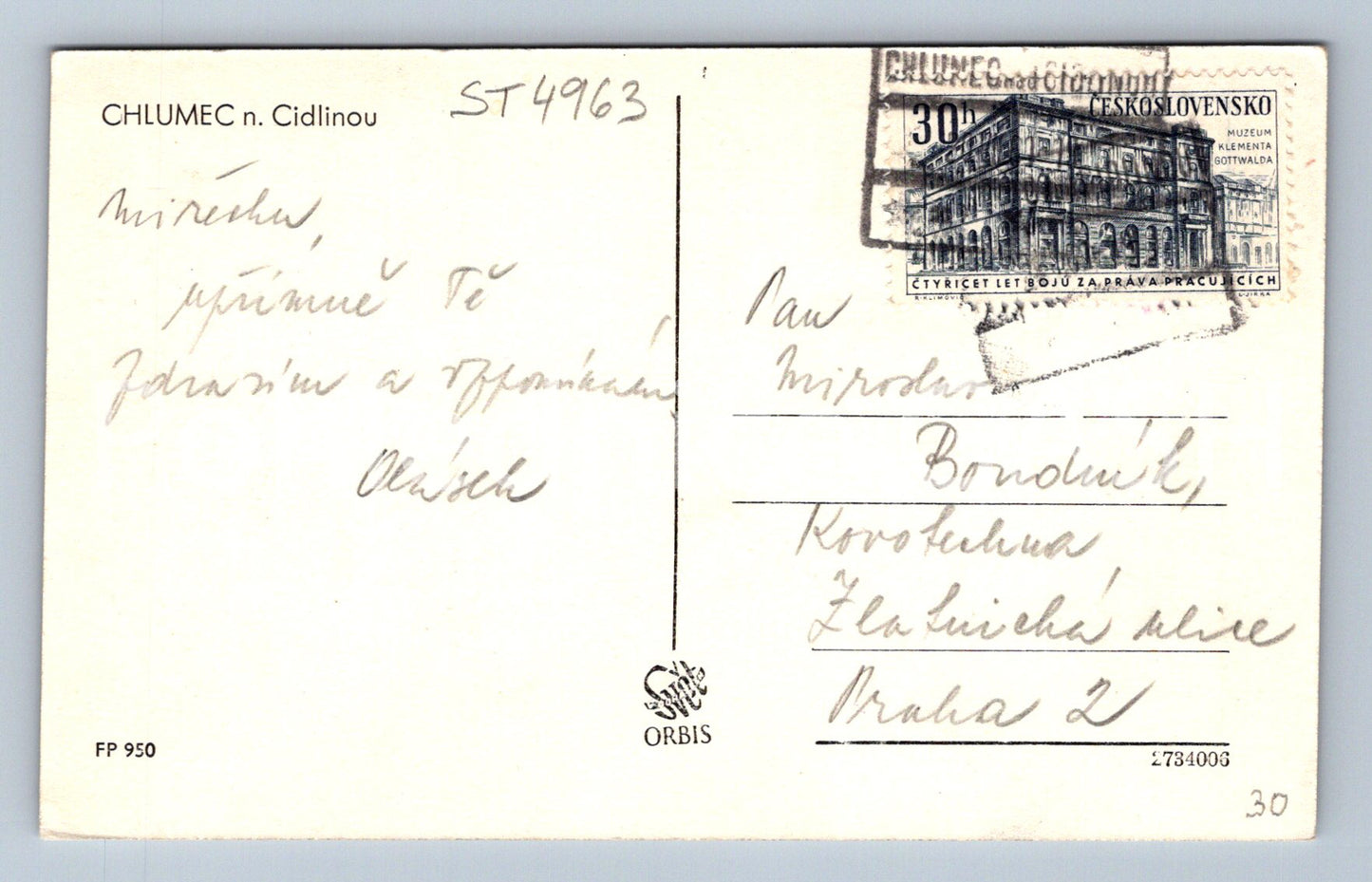 Postcard CHLUMEC NAD CIDLINOU (ST4963)