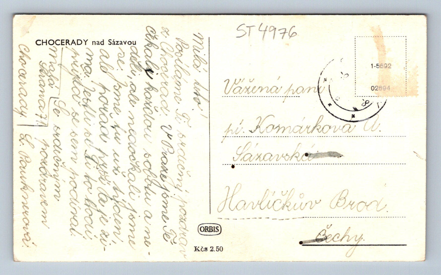 Postcard CHOCERADY NAD SÁZAVOU (ST4976)
