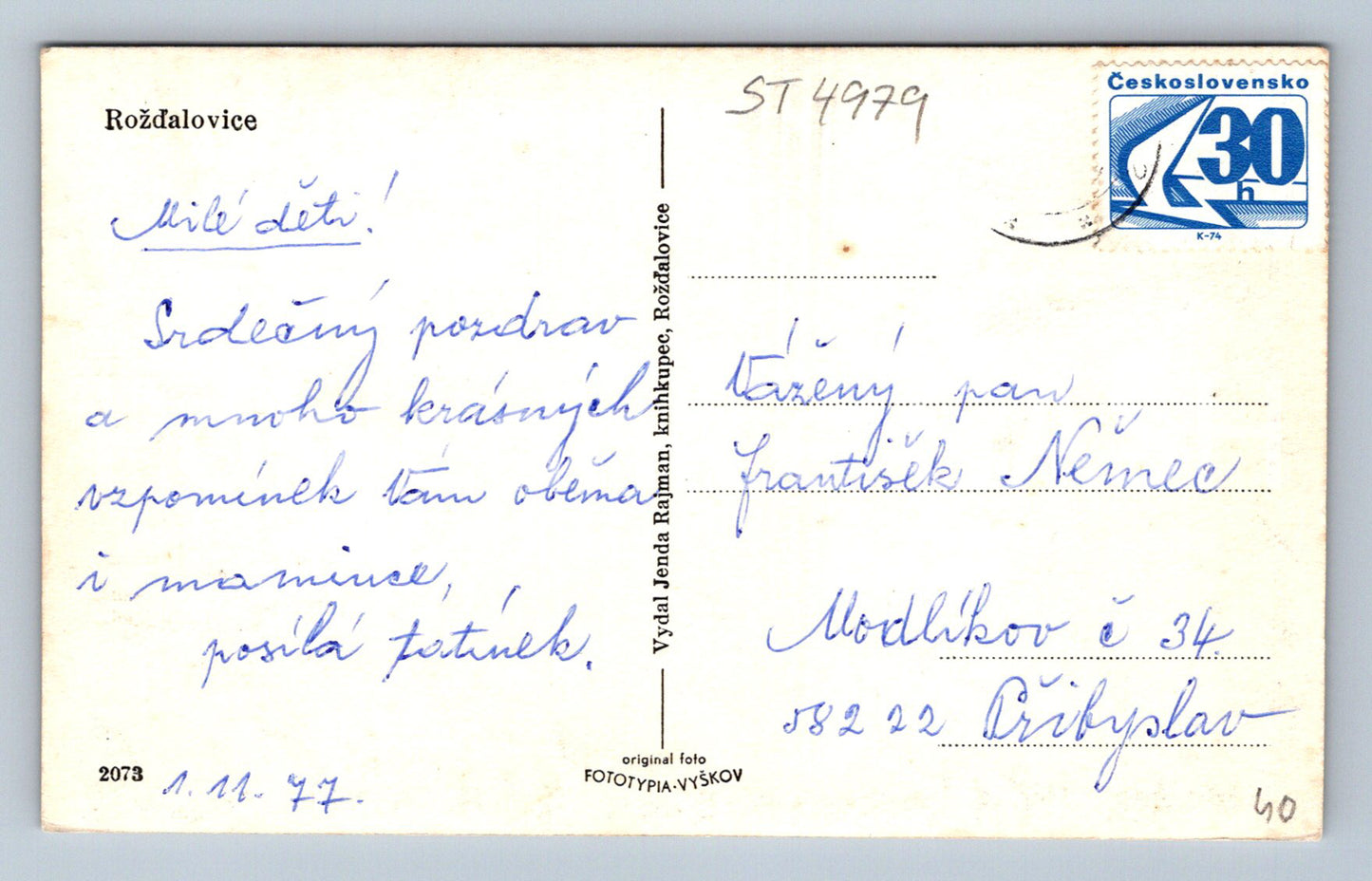 Postcard ROŽDĚLOVICE (ST4979)