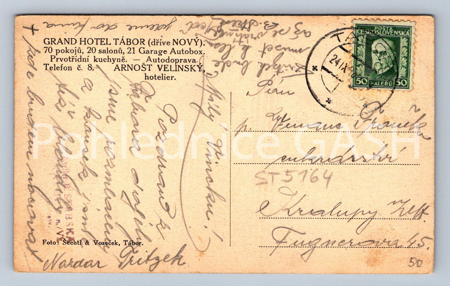 Postcard GRAND HOTEL TÁBOR (ST5164)