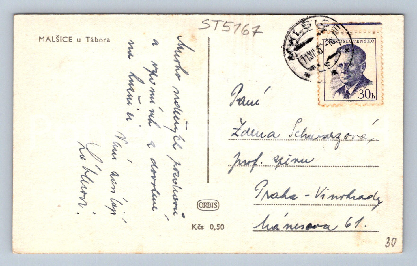 Postcard MALEŠICE U TÁBORA (ST5167)