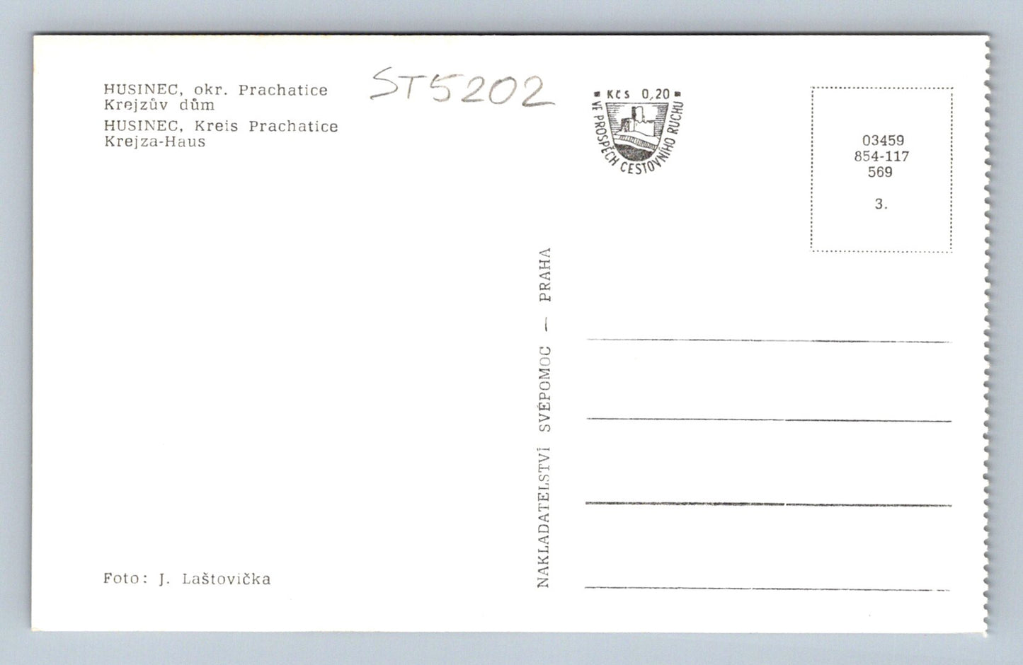 Postcard HUSINEC U PRACHATIC (ST5202)