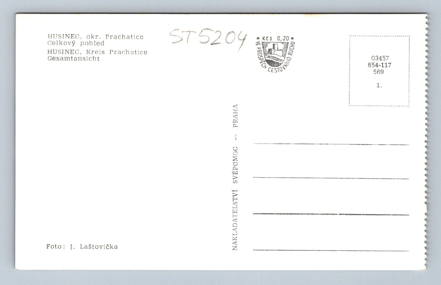 Postcard HUSINEC U PRACHATIC (ST5204)