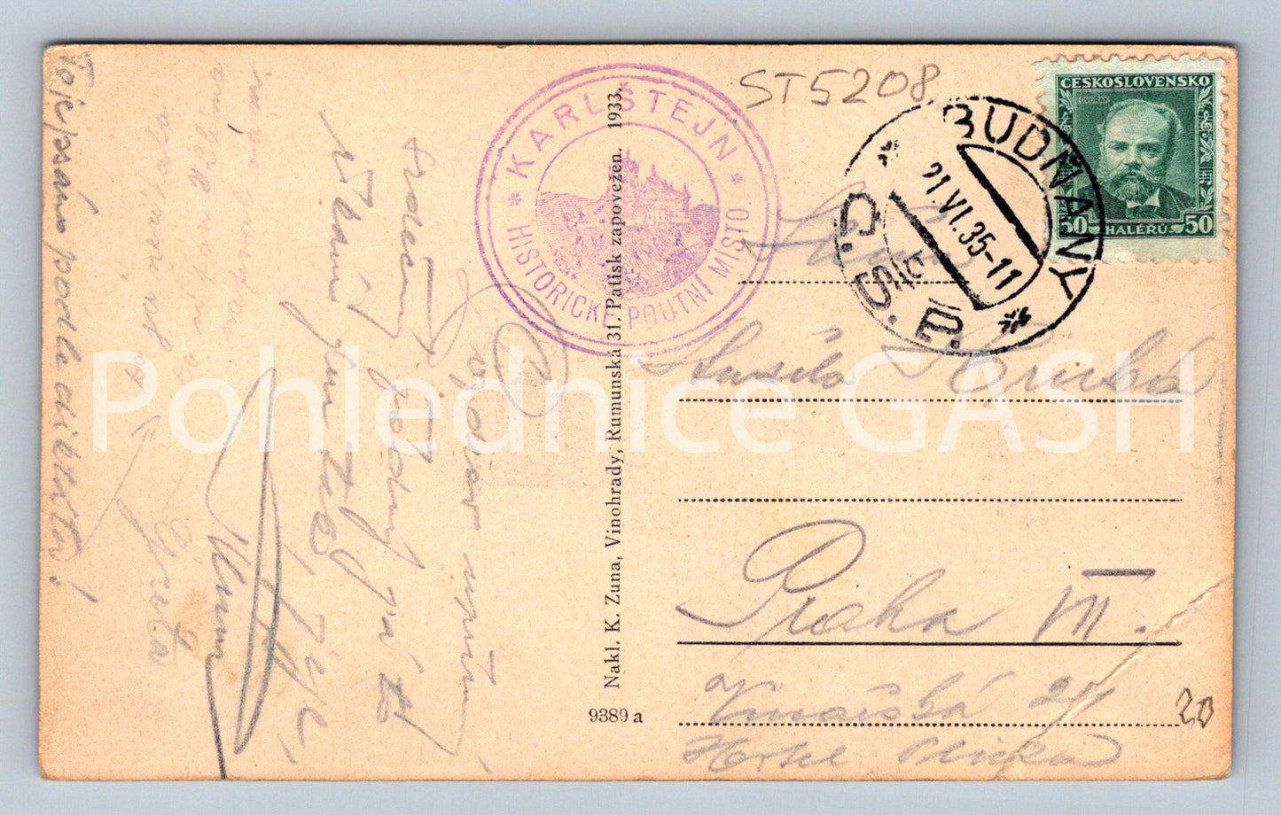 Postcard KARLŠTEJN CASTLE (ST5208)