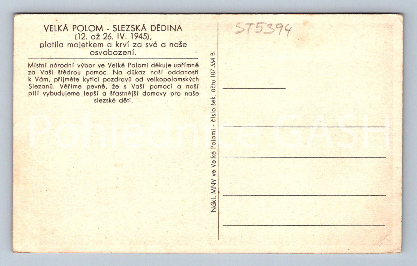 Pohlednice VELKÁ POLOM - SLEZSKÁ DĚDINA (ST5394)